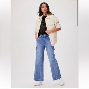 Paige Jeans Carly Cargo Pockets Wide Leg in Austyn Blue